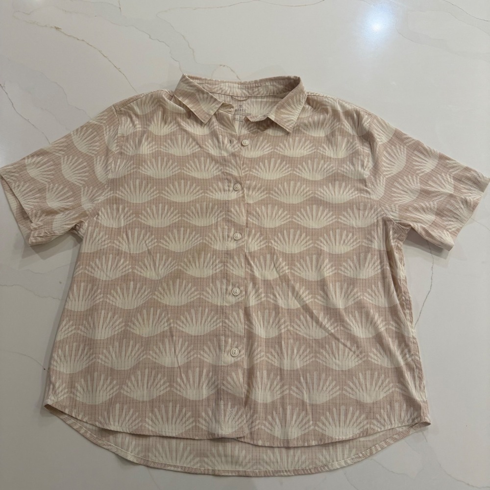 Roark Bleeding Heart Perforated Breathability Shirt Tan Cream Geometric Mens M
